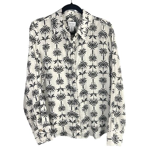 Nicole Miller Tops - Nicole Miller 100% Linen Black and White Long Sleeve Button Down Size L